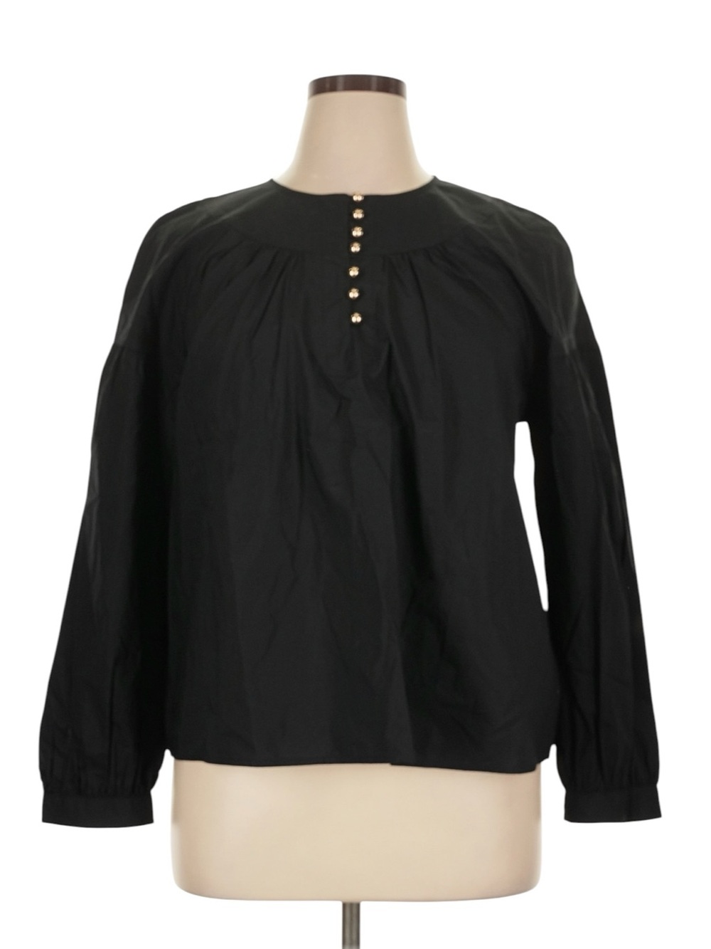 J. Crew Shirred Popover Top In Cotton Poplin XL Black Gold Buttons Office NWT